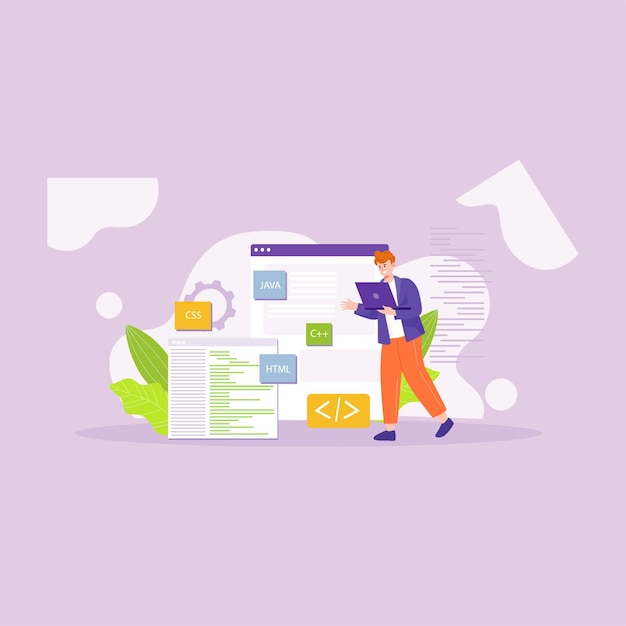 innovative programming illustration with html css and java elements