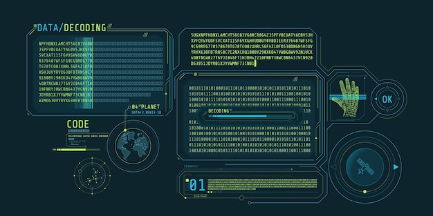 interface of the program for processing and decoding satellite data vector illustration