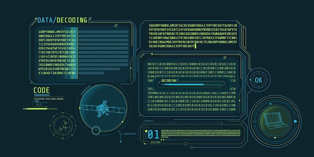 interface of the program for processing and decoding satellite data vector illustration