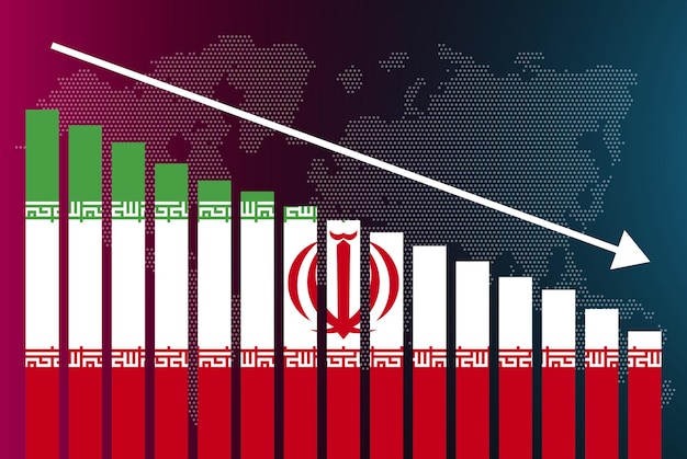 iran bar chart graph decreasing values crisis and downgrade news banner fail and decrease