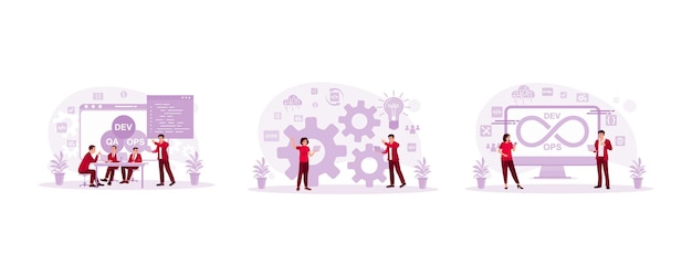 it experts develop software devops methodology development operations devops icon on the screen