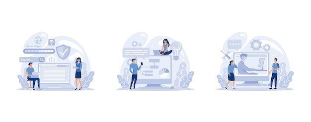 it profession set programmer write software and create code for computer coding script set