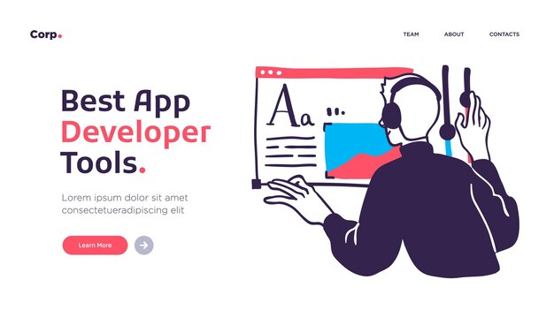landing page template of developing computer software coding and programming