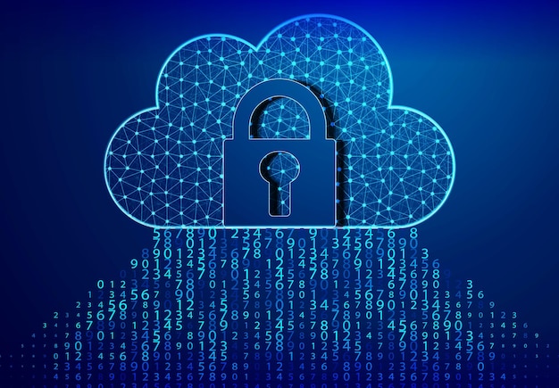 lock padlock and cloud computing code blue bytes of binary code flying through a vortex