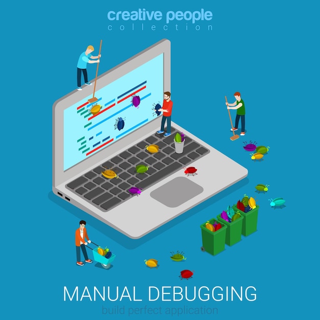 menual debugging process flat isometric code development programming