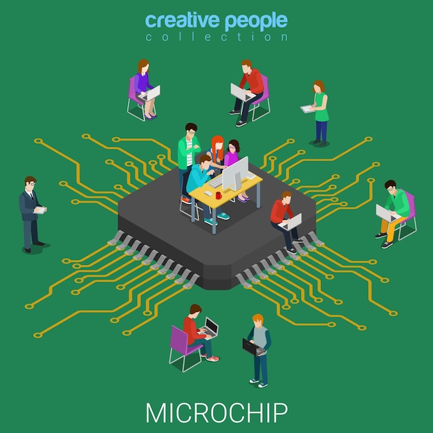 microchip microprocessor programming code development flat isometric