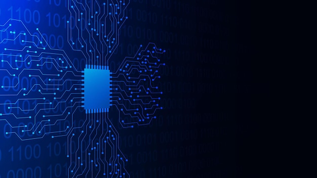 microchip with circuit board and binary code quantum computer database large data processing