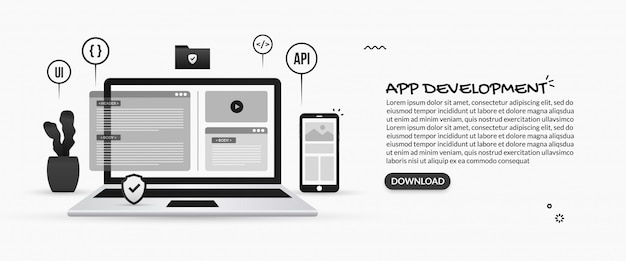 mobile application development, illustrations of programming and software development