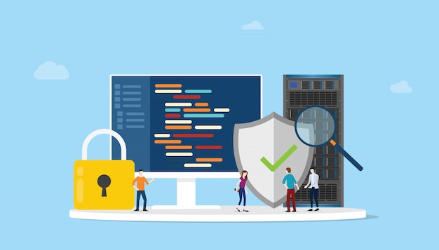 network programming security concept with code program