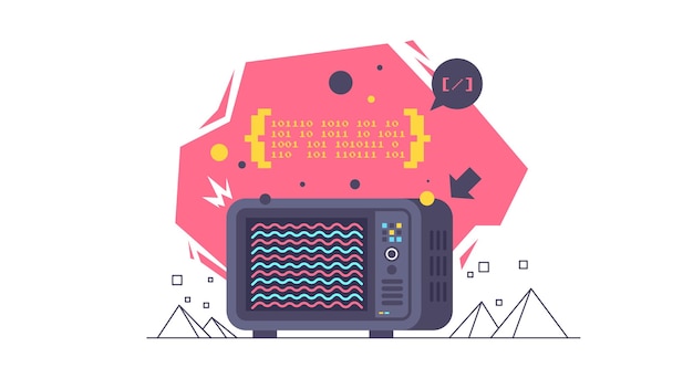 open source vector illustration programming language concept developer protocol platform interface with code information digital software script