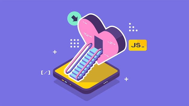 open source vector illustration programming language concept developer protocol platform interface with code information digital software script