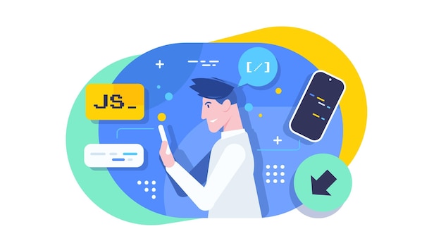 open source vector illustration programming language concept developer protocol platform interface with code information digital software script