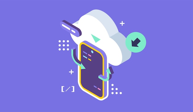 open source vector illustration programming language concept developer protocol platform interface with code information digital software script