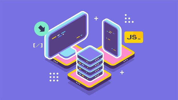 Open source vectorillustratie Programmeertaal concept Ontwikkelaar protocol platforminterface met code-informatie Digitaal softwarescript