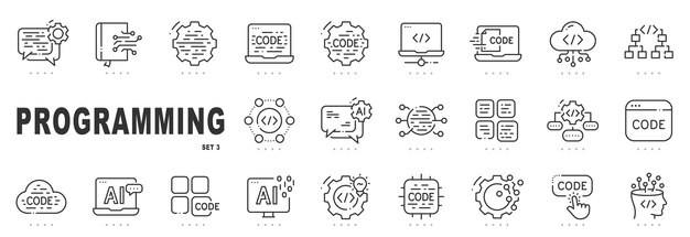 outline programming icon set for software development coding workflows ai and cloud computing