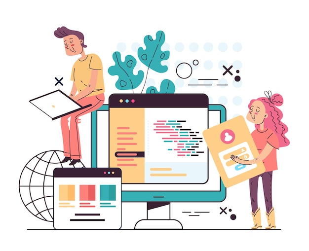 people programmist workers characters creating program code