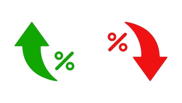 percent arrow up and down flat icon isolated percentage increase and decrease symbols