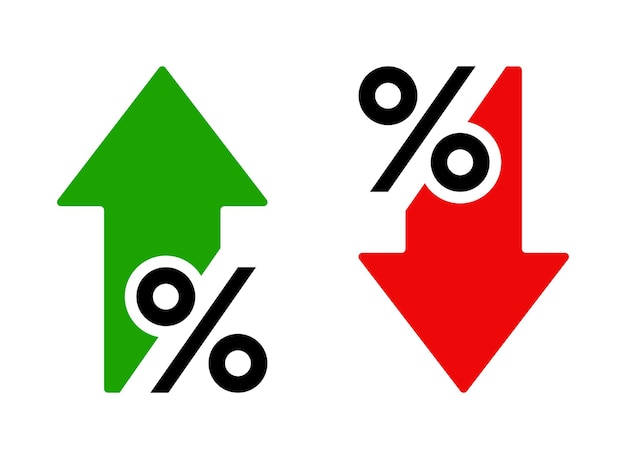 percent arrow up and down flat icon isolated percentage increase and decrease symbols