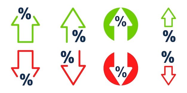 percent arrow up and down vector icons set. percentage arrows. growth and decrease.