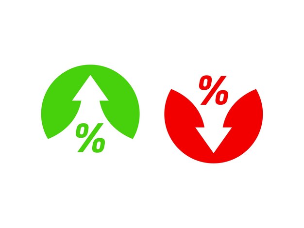 percentage increase and decrease icons growth and decline rate comparison symbol