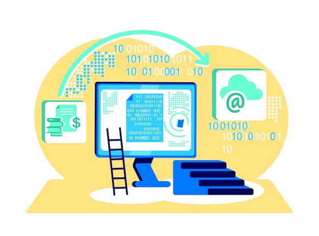processing binary code flat concept illustration