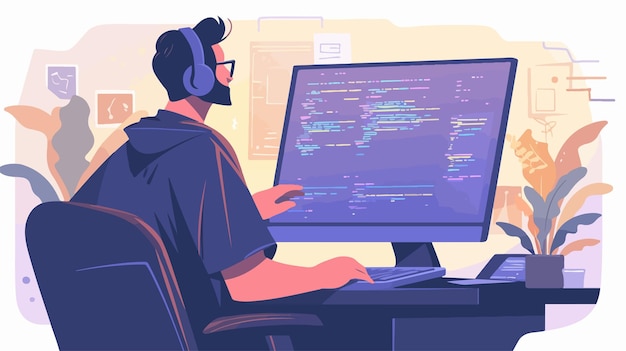 professional man programming software concept programmer working on code