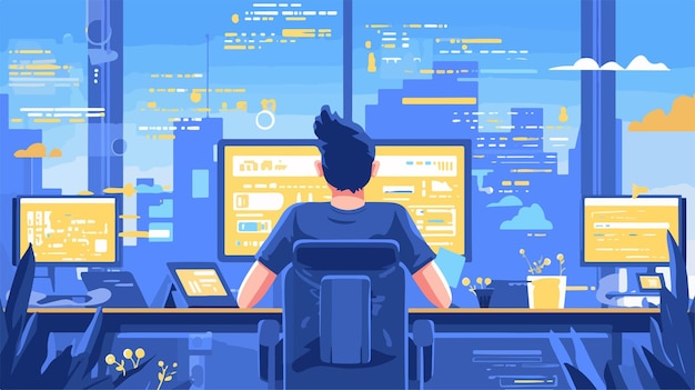 professional man programming software concept programmer working on code
