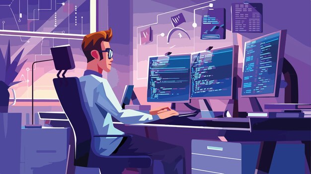 professional programmer writing software code for development program technology