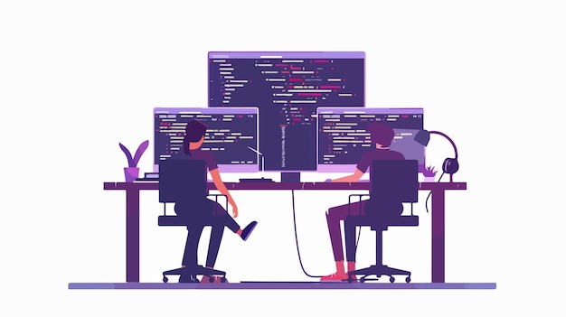 professional programmers utilizing javascript programming language in tech environment