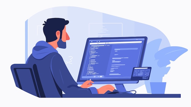 professional software developer optimizing code with programmer or engineer in office setting