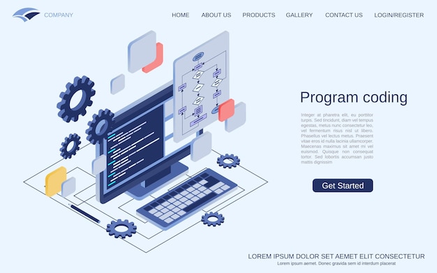 program coding application development software construction flat 3d isometric vector concept