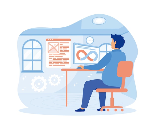 programmer developer creates software and programming code flat vector modern illustration