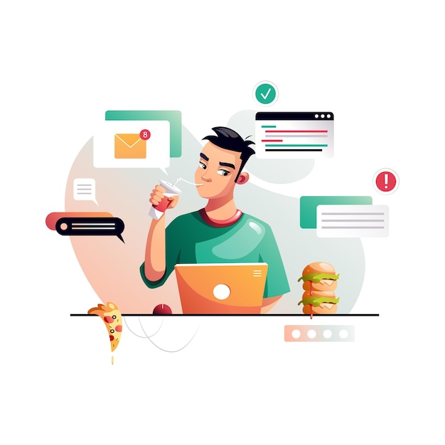 the programmer eats fast food at the workplace development of programming and coding technologies