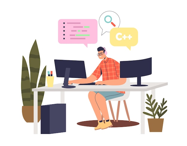 programmer man coding on computer