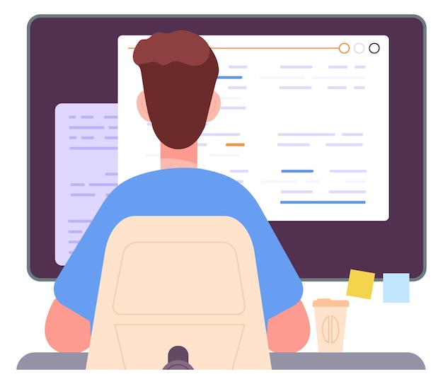 programmer work back view code engineering screen