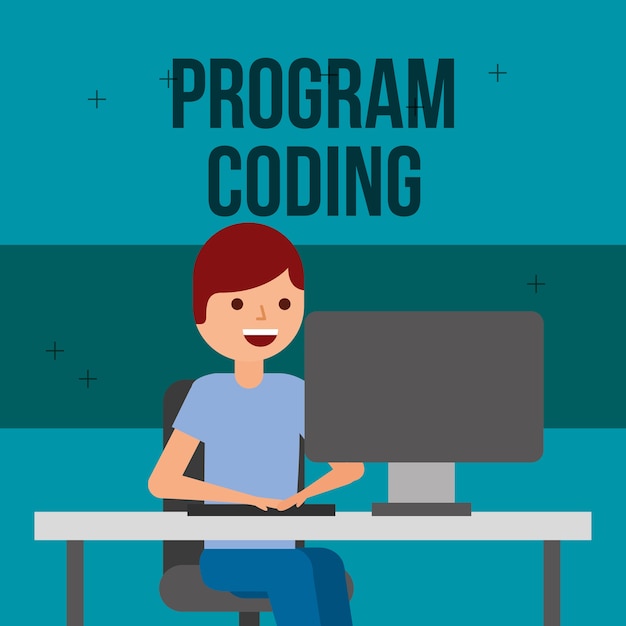 programmer work computer at desk program coding 