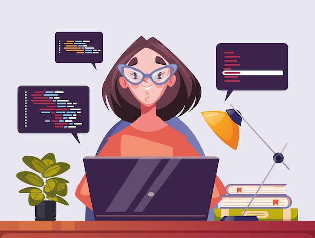 programmer work at laptop computer website code program concept