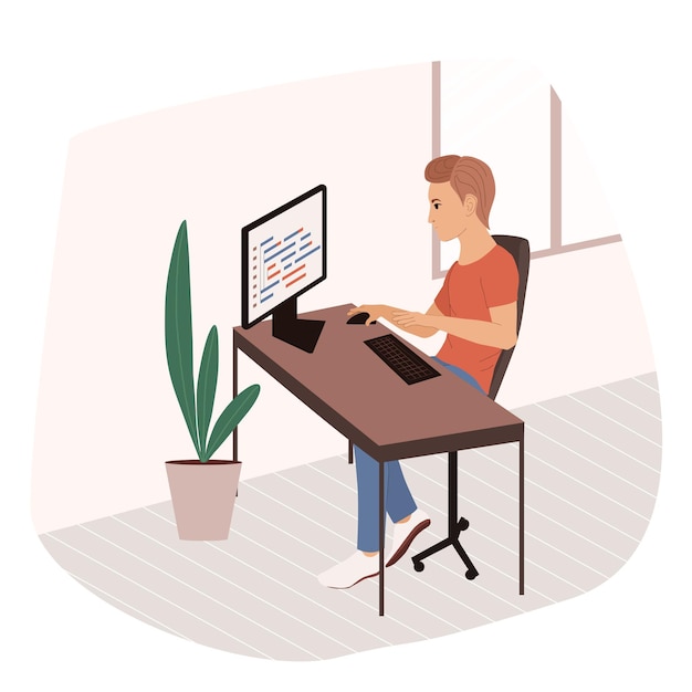 programmer at work on web development on a computer the concept of coding and programming scripts software developer