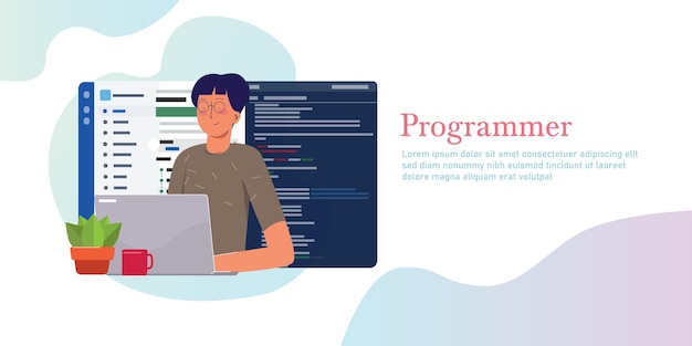 programmer working writing code on laptop with line of code programming language on screen web developer using version control repository
