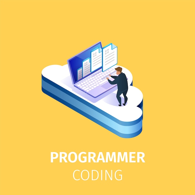 programmer writing code on computer at large cloud