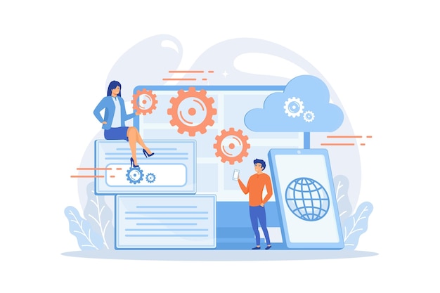 programmers develop program for platforms. cross-platform development and structure concept