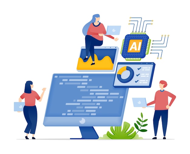 Programming AI processor coding analytics and data visualization technology concept