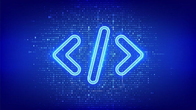 programming code icon made of binary code source code coding brackets symbolizing software engineering coding or hacking digital code background with 0s and 1s vector illustration