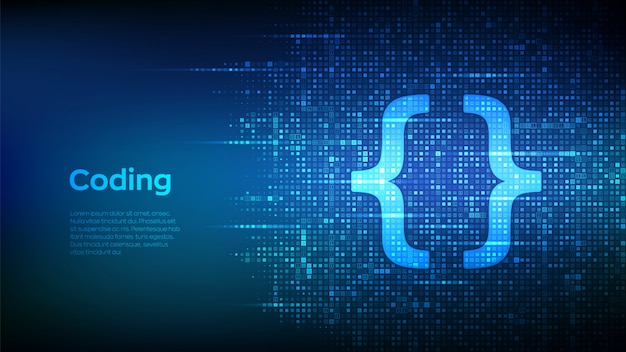 programming code icon made with binary code. coding or hacker matrix background with digits 1.0.