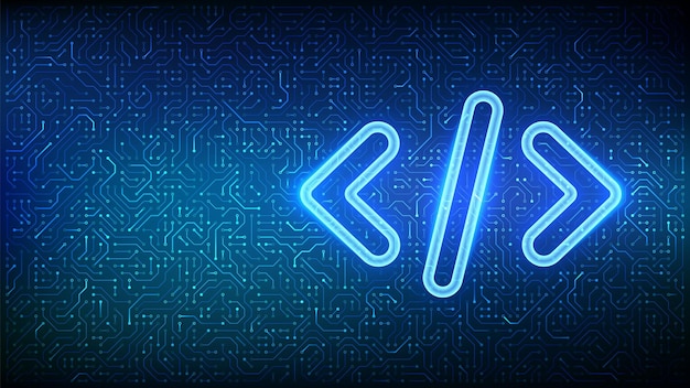 programming code source code programming code icon on circuit board pattern background coding brackets symbolizing programming software engineering coding hacker background vector illustration