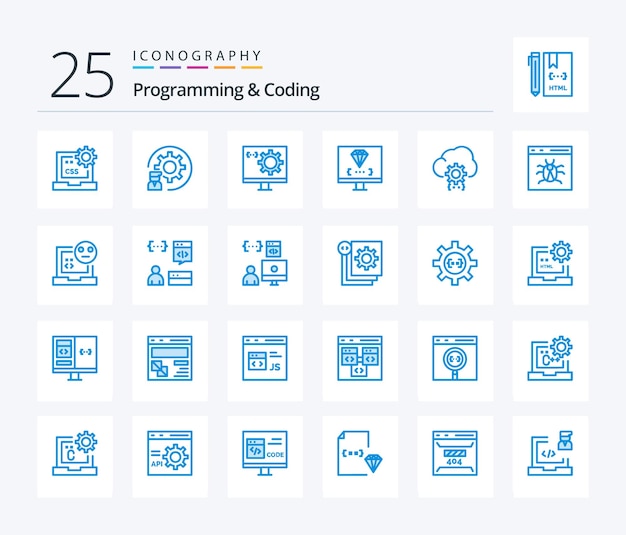 programming and coding 25 blue color icon pack including develop cloud process programming develop