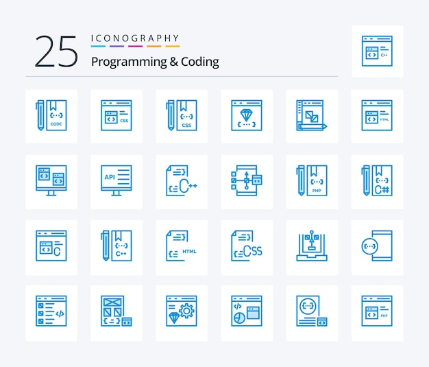 programming and coding 25 blue color icon pack including development coding develop development coding