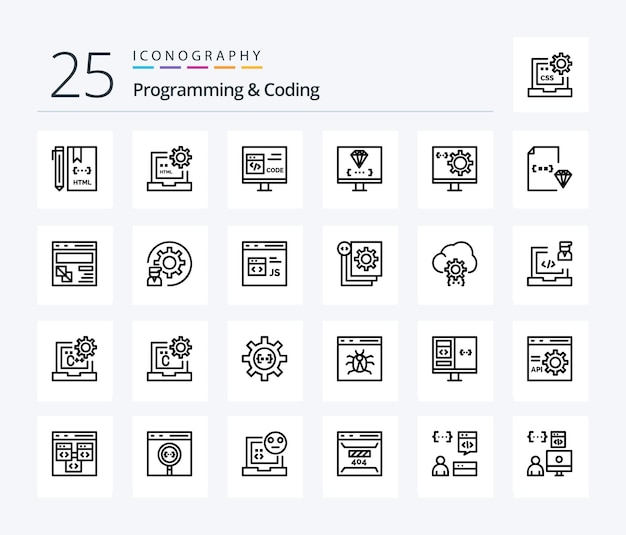 programming and coding 25 line icon pack including development coding develop programming develop