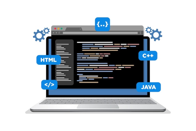 programming and coding concept laptop screen displaying script and programming languages