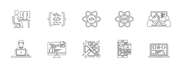programming and coding icons set outline programming developer icon set line coding work